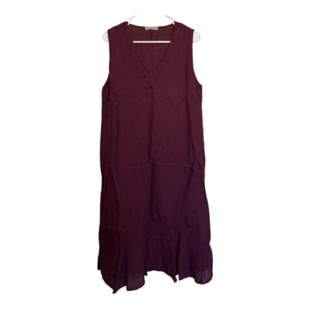 Sleeveless V-Neck Midi Dress - Wine